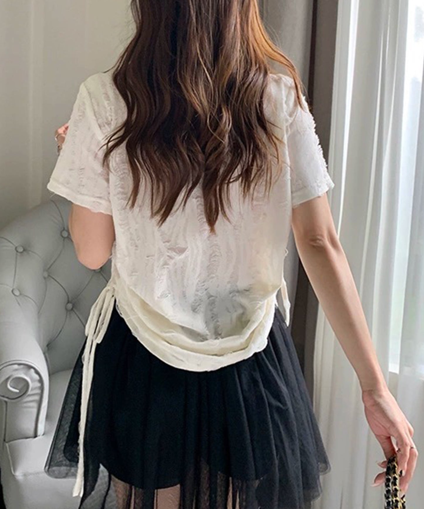 スター モチーフ ダメージ サイドシャーリング Tシャツ