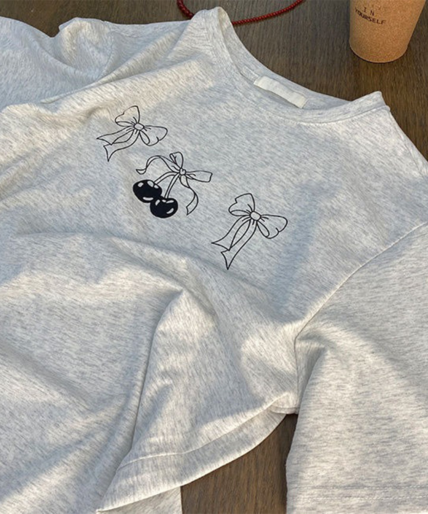 リボンプリント オーバーサイズ クルーネック 半袖 Tシャツ
