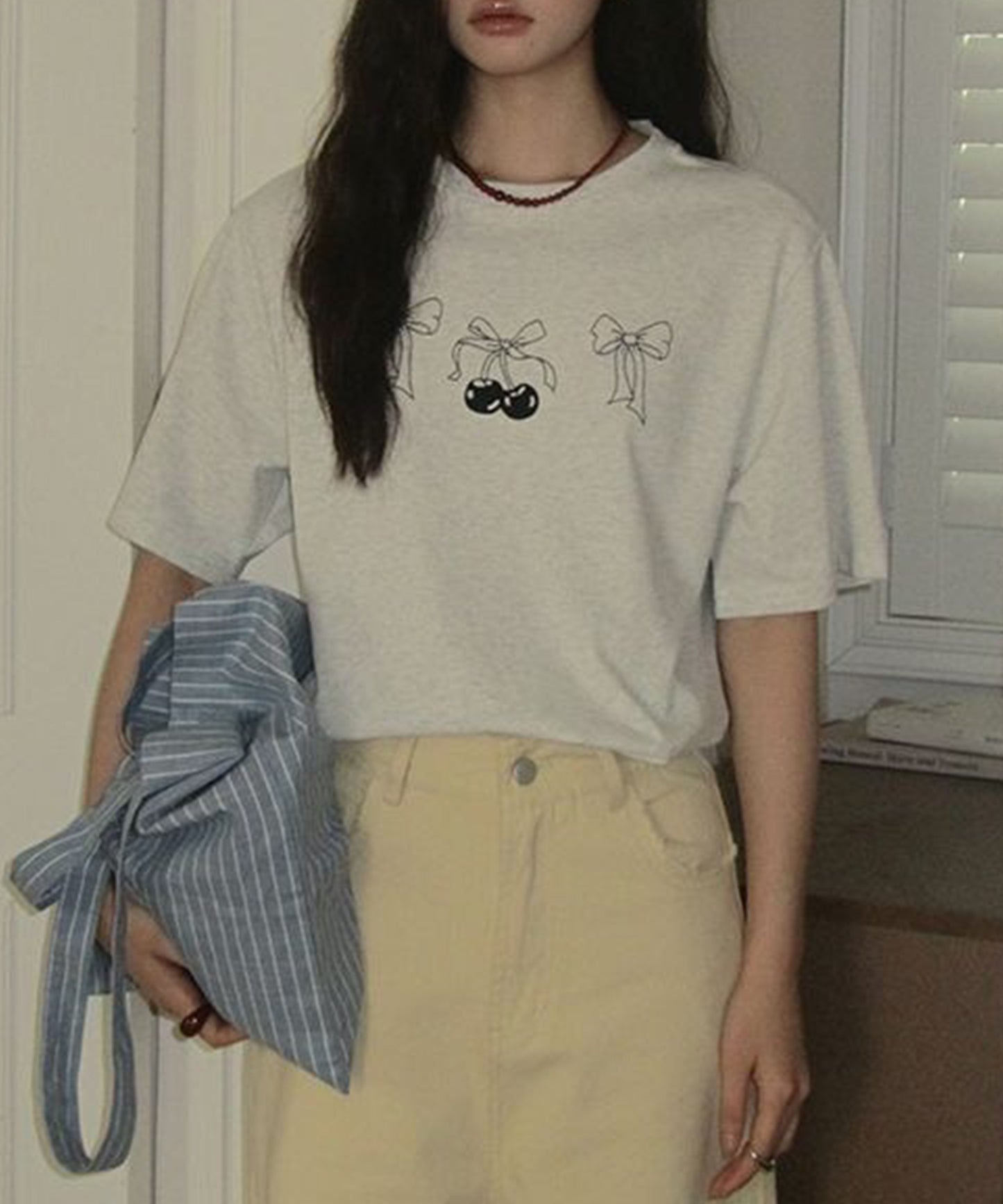 リボンプリント オーバーサイズ クルーネック 半袖 Tシャツ