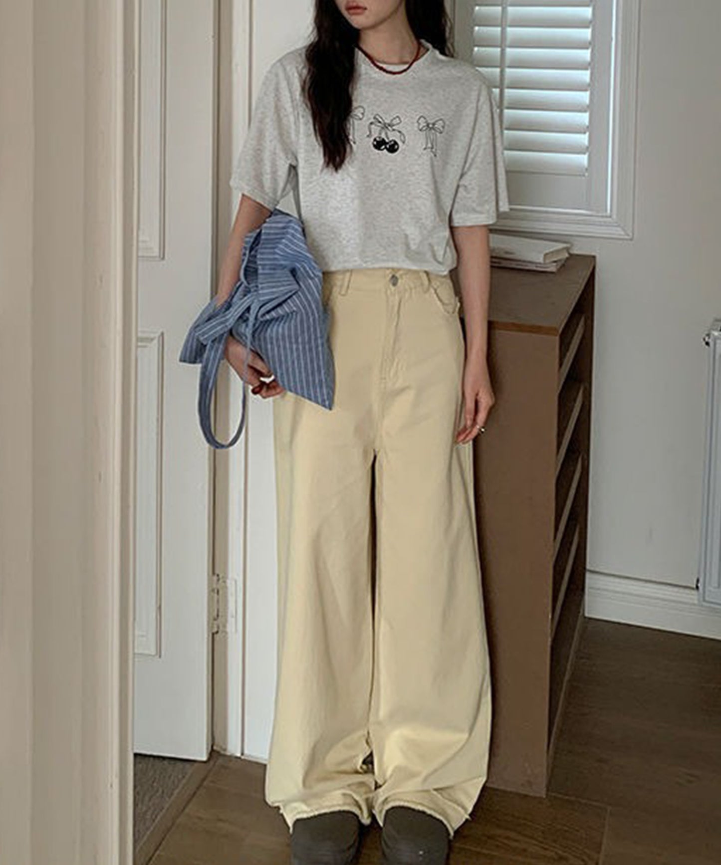 リボンプリント オーバーサイズ クルーネック 半袖 Tシャツ