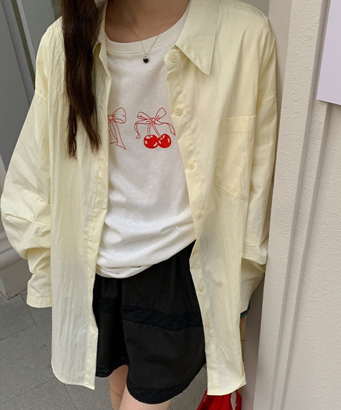 リボンプリント オーバーサイズ クルーネック 半袖 Tシャツ