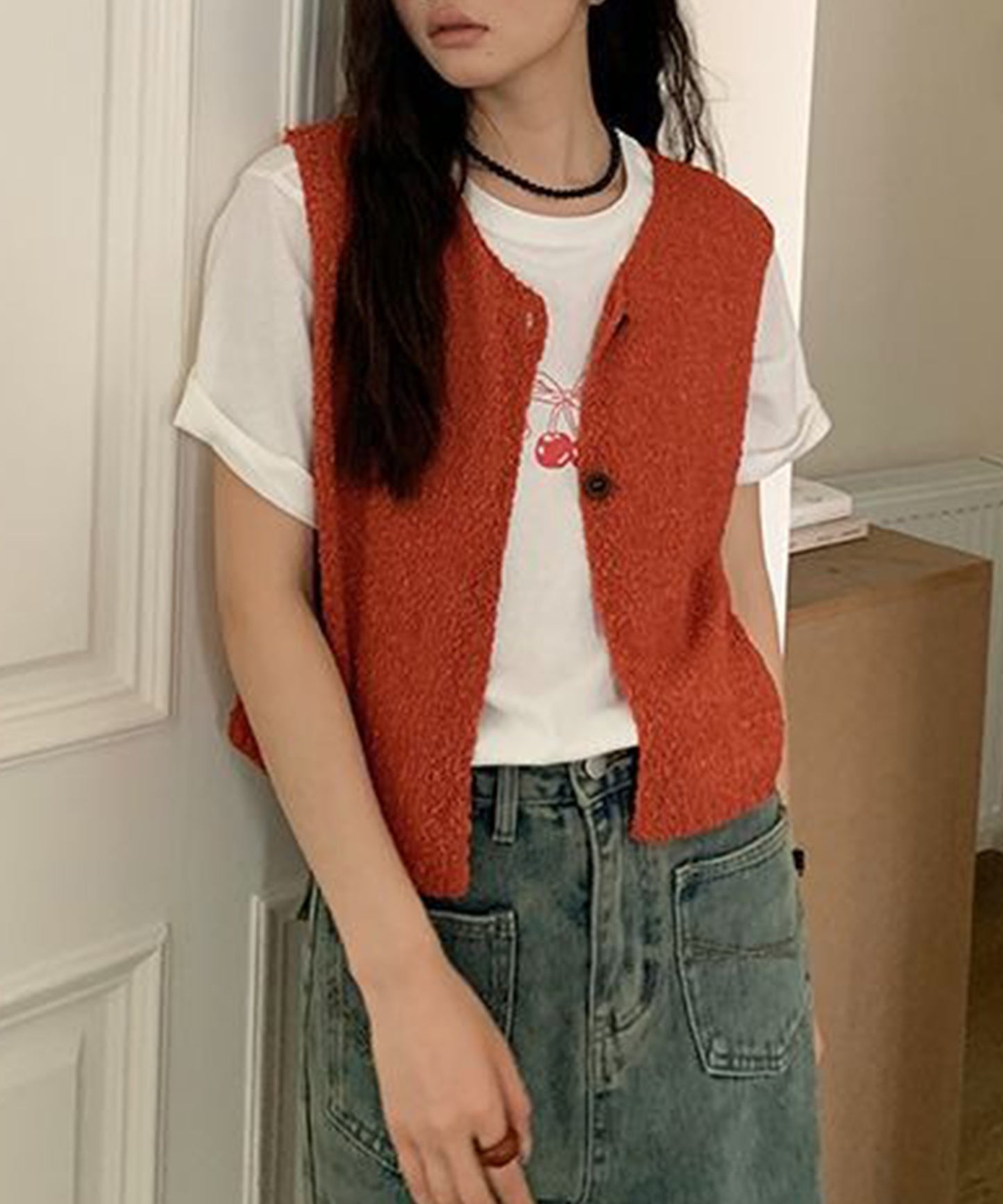 リボンプリント オーバーサイズ クルーネック 半袖 Tシャツ
