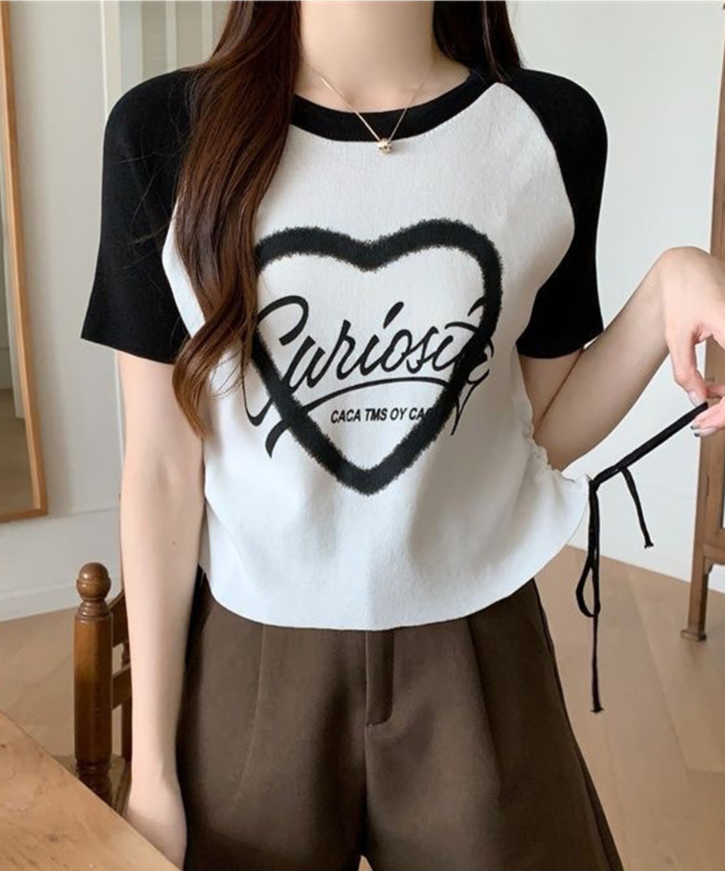 配色 ロゴプリント シャーリング ラグラン 半袖 Tシャツ