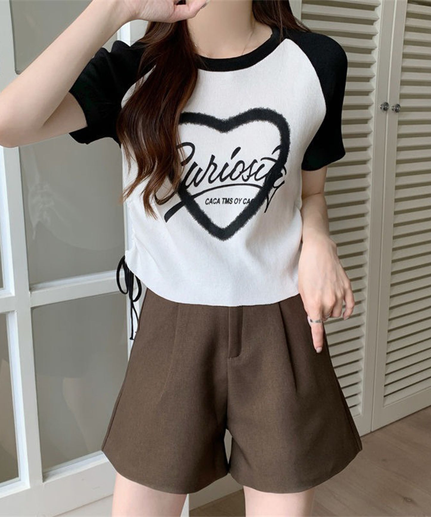 配色 ロゴプリント シャーリング ラグラン 半袖 Tシャツ