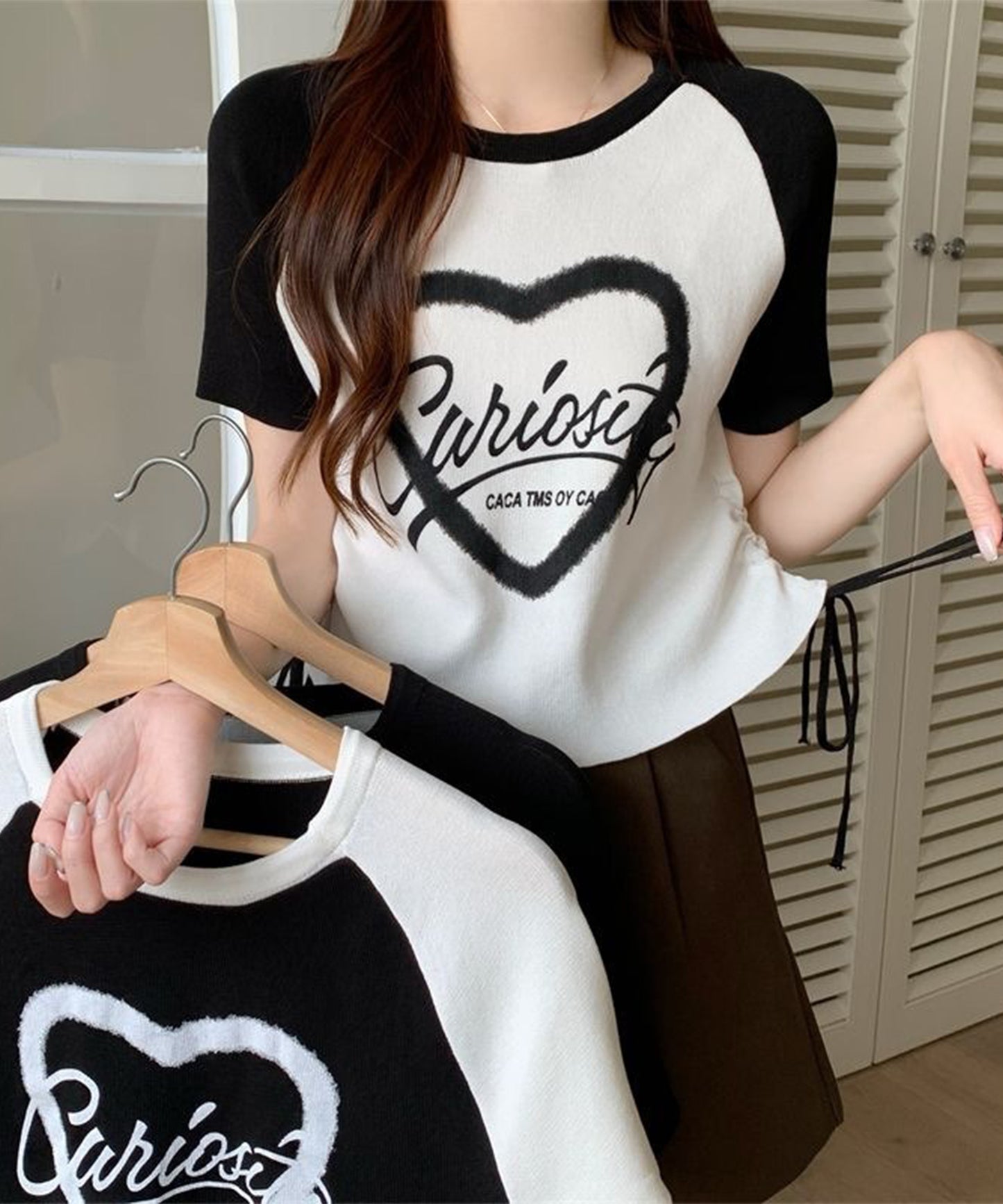 配色 ロゴプリント シャーリング ラグラン 半袖 Tシャツ