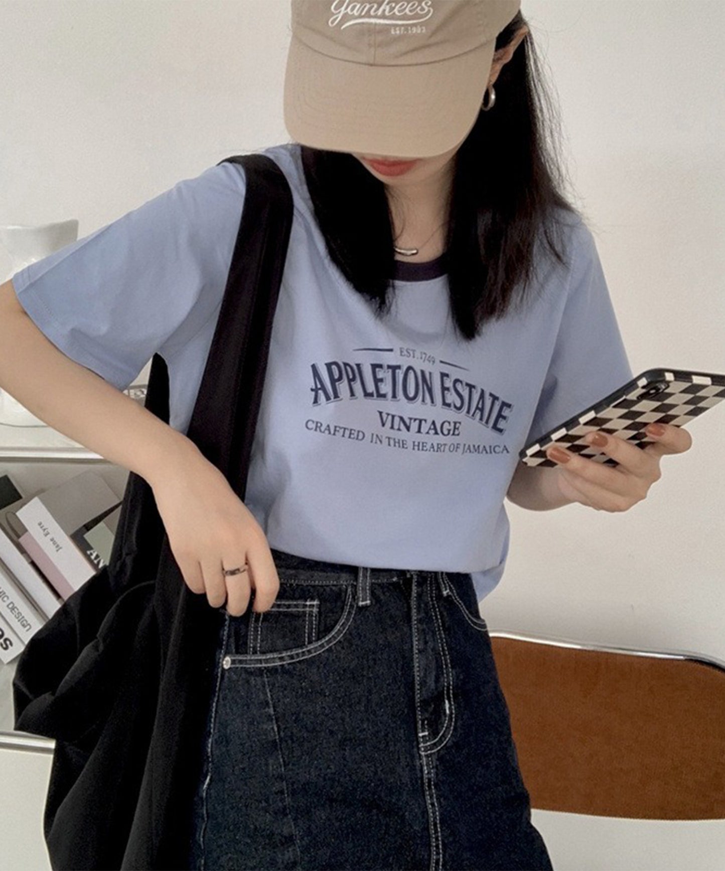 配色 ロゴプリント クルーネック 半袖 Tシャツ