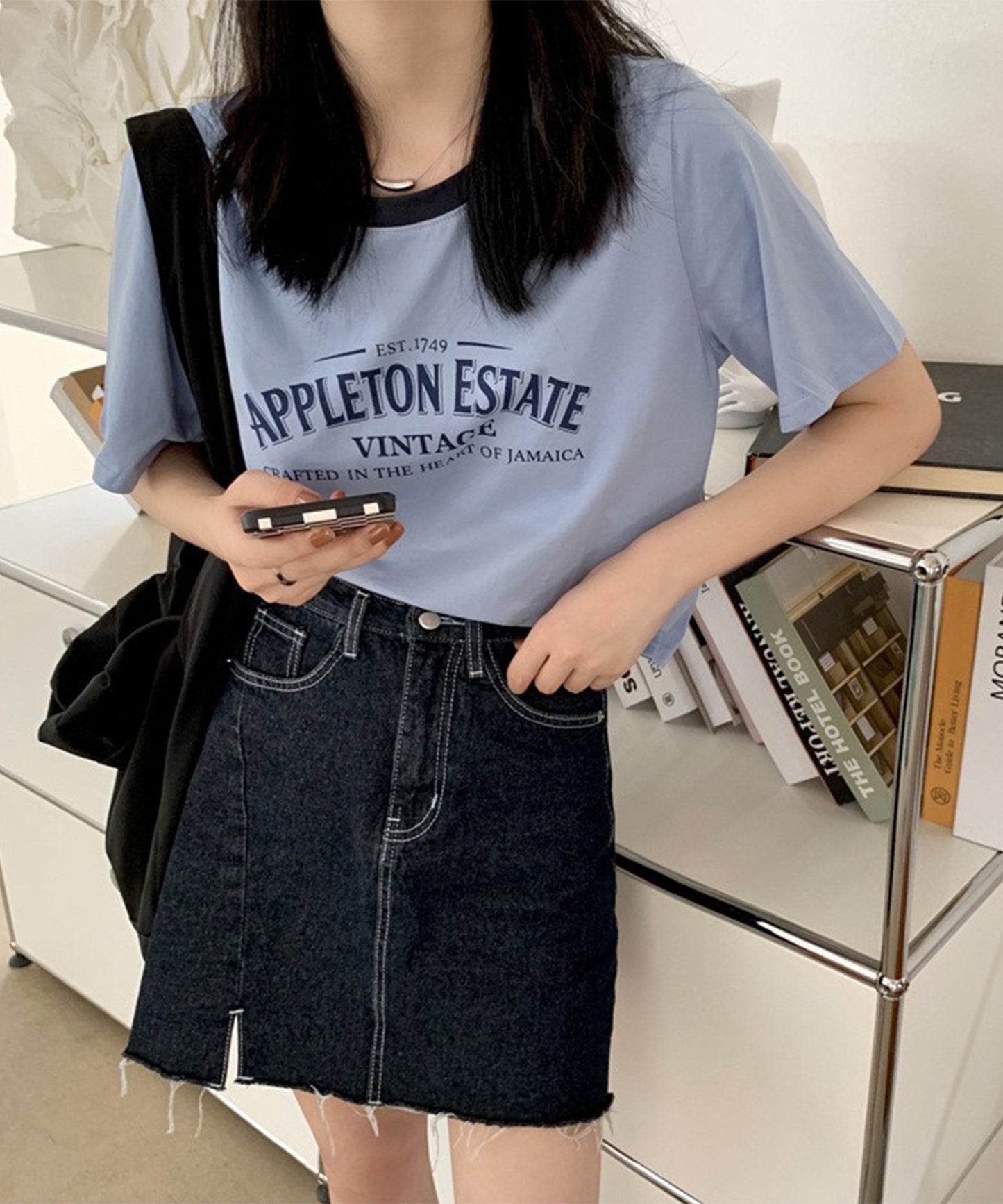 配色 ロゴプリント クルーネック 半袖 Tシャツ