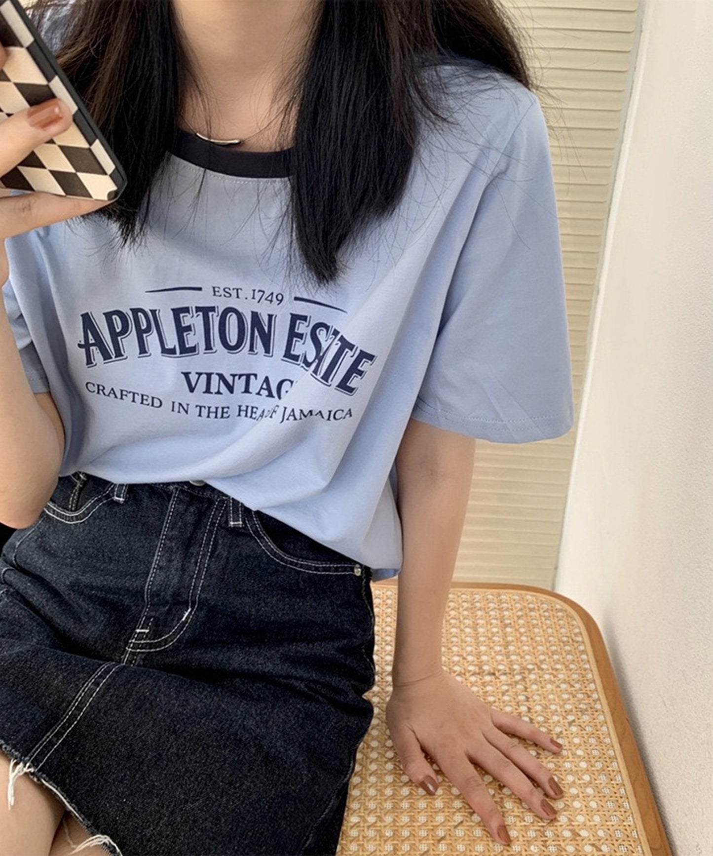 配色 ロゴプリント クルーネック 半袖 Tシャツ