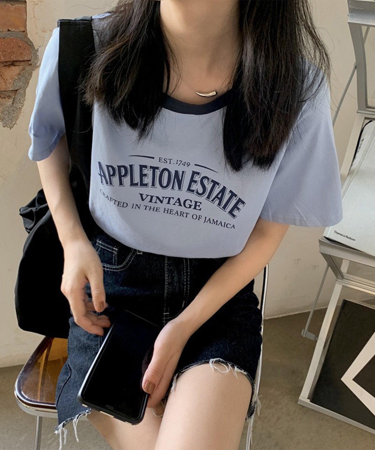配色 ロゴプリント クルーネック 半袖 Tシャツ