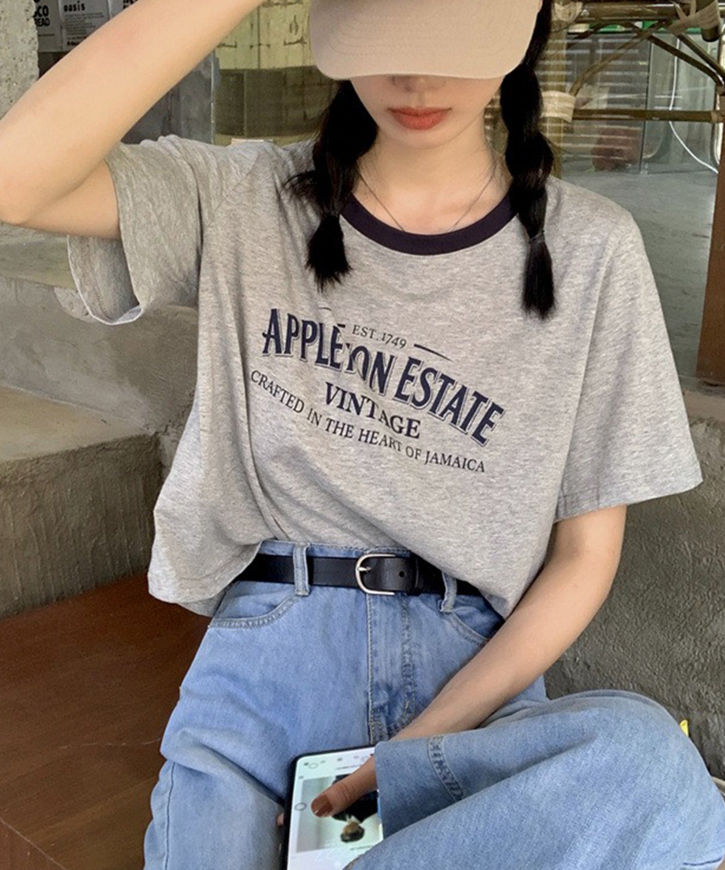 配色 ロゴプリント クルーネック 半袖 Tシャツ