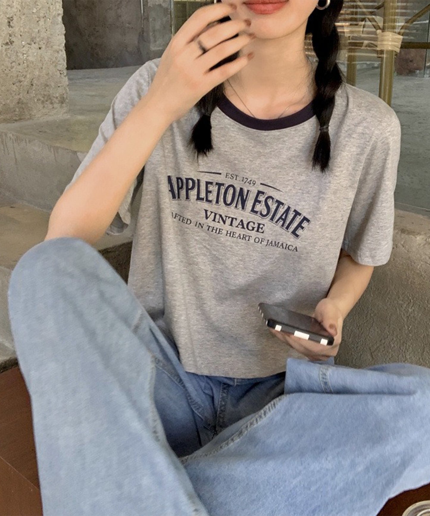 配色 ロゴプリント クルーネック 半袖 Tシャツ