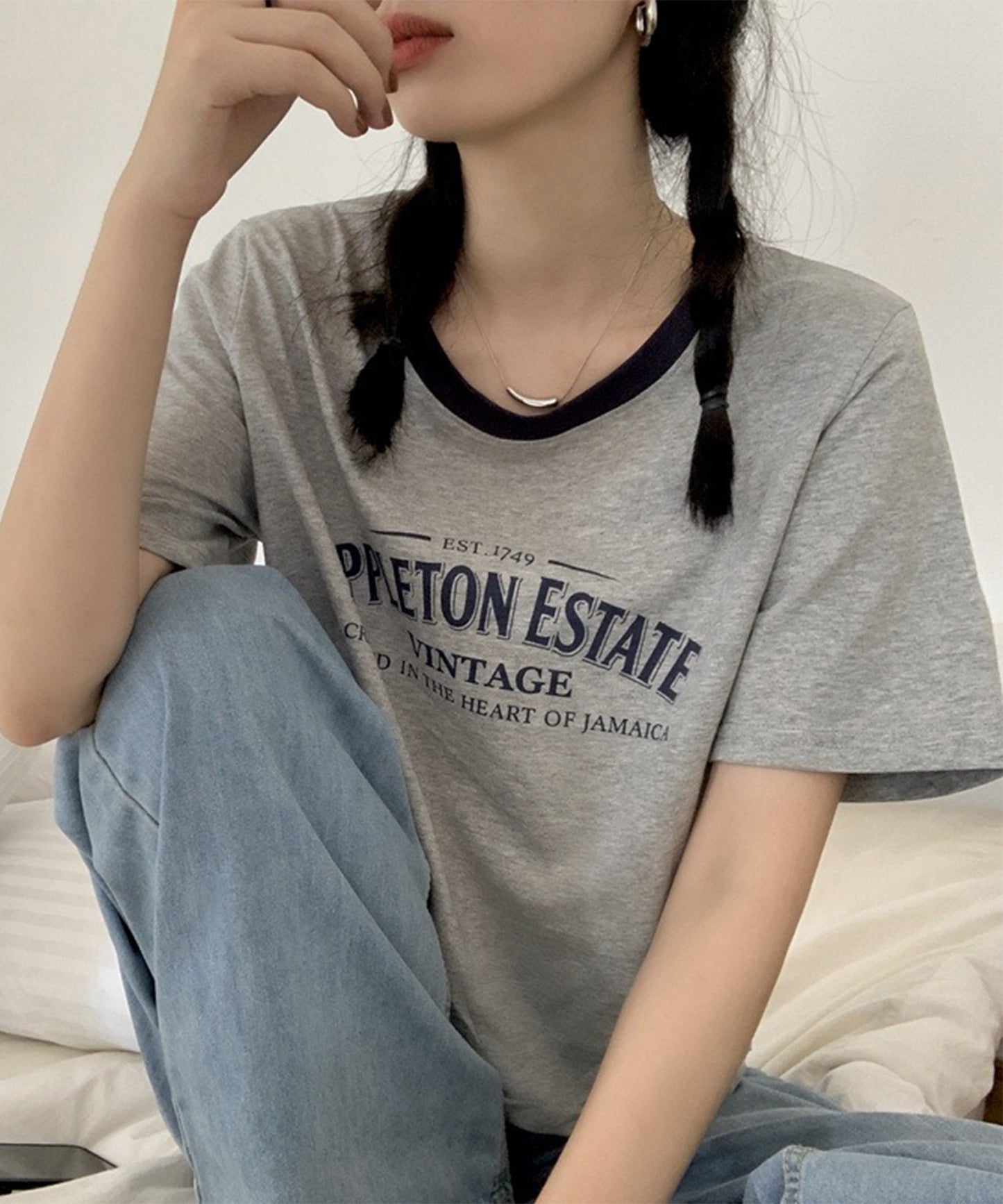 配色 ロゴプリント クルーネック 半袖 Tシャツ