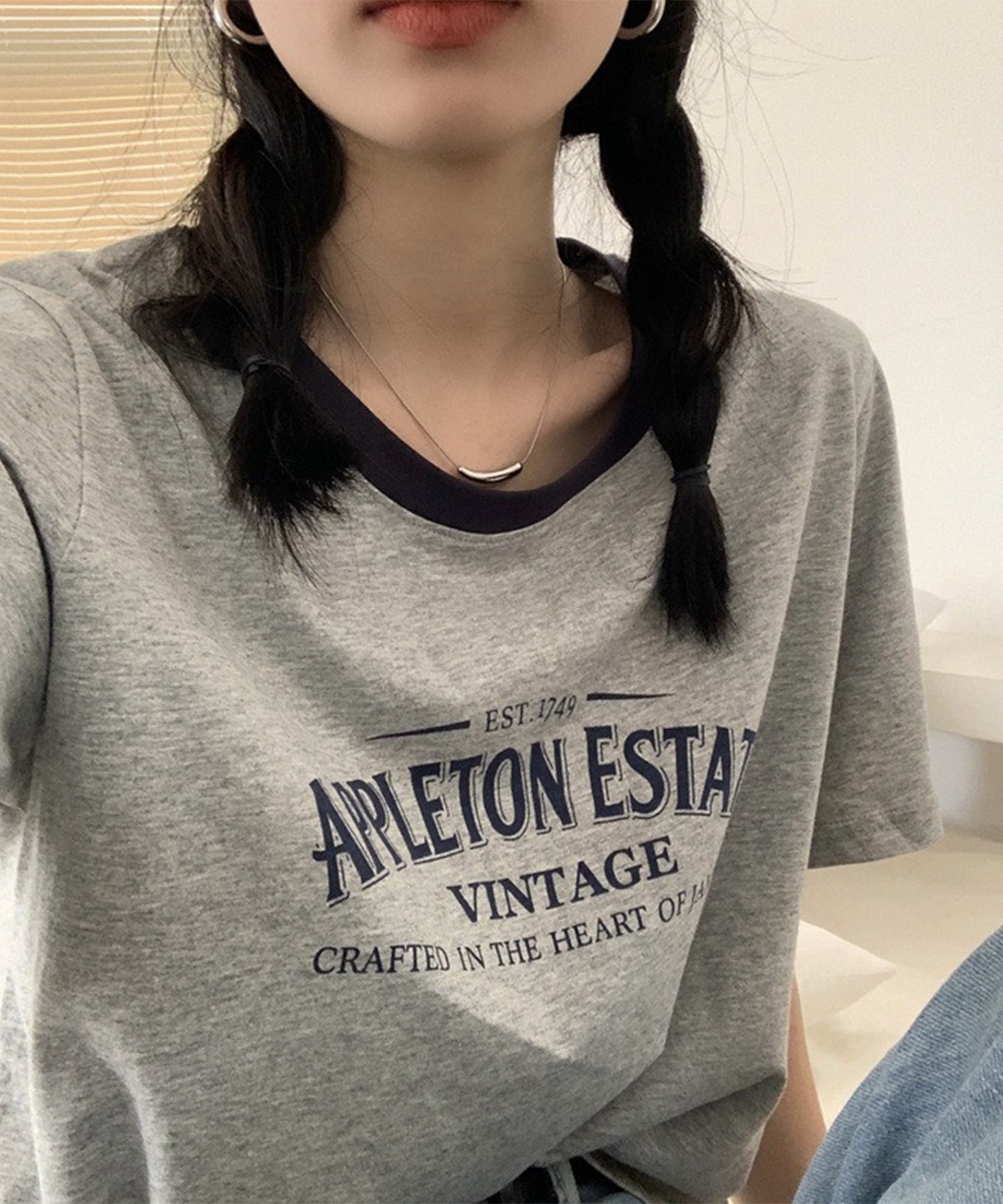 配色 ロゴプリント クルーネック 半袖 Tシャツ