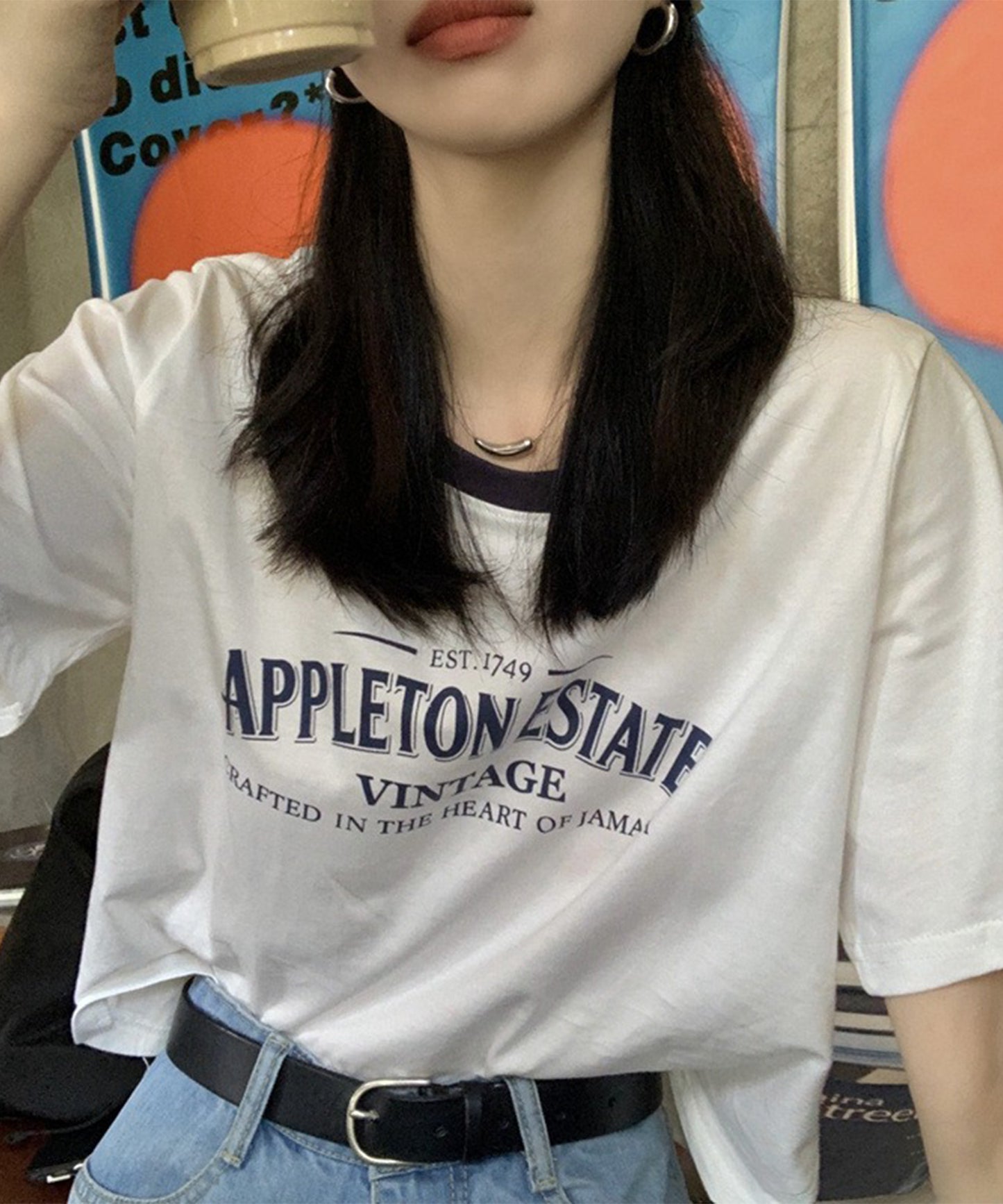配色 ロゴプリント クルーネック 半袖 Tシャツ