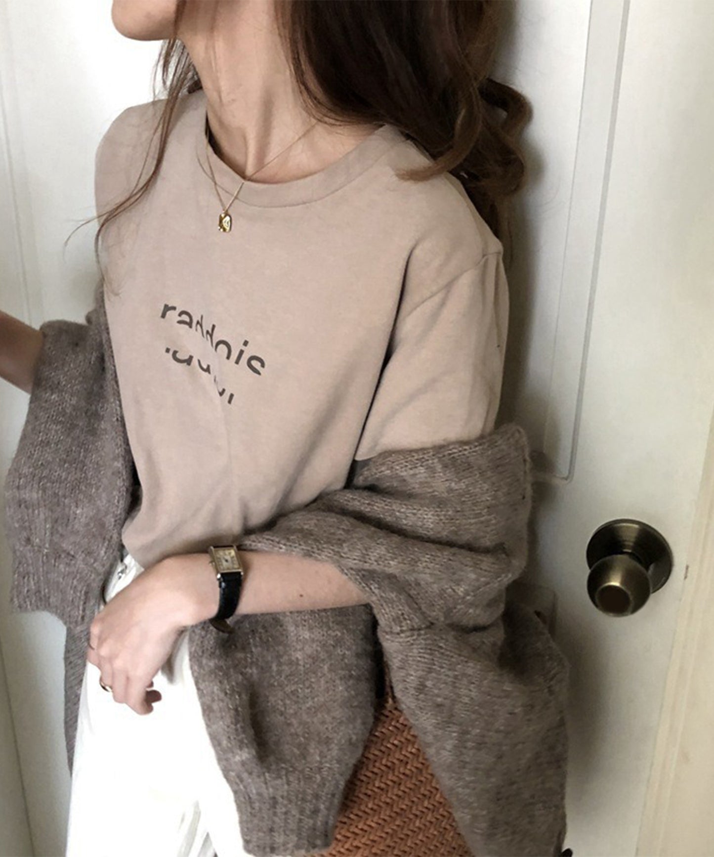 配色 ロゴプリント クルーネック 半袖 Tシャツ