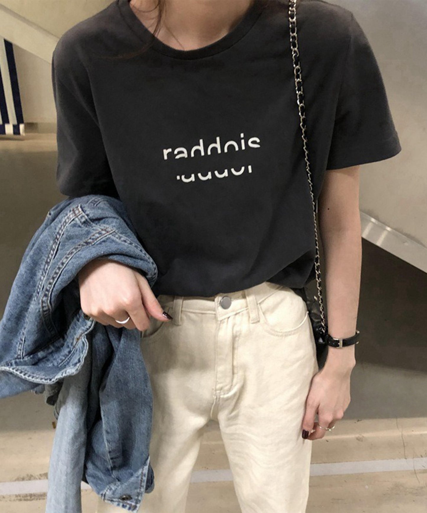 配色 ロゴプリント クルーネック 半袖 Tシャツ
