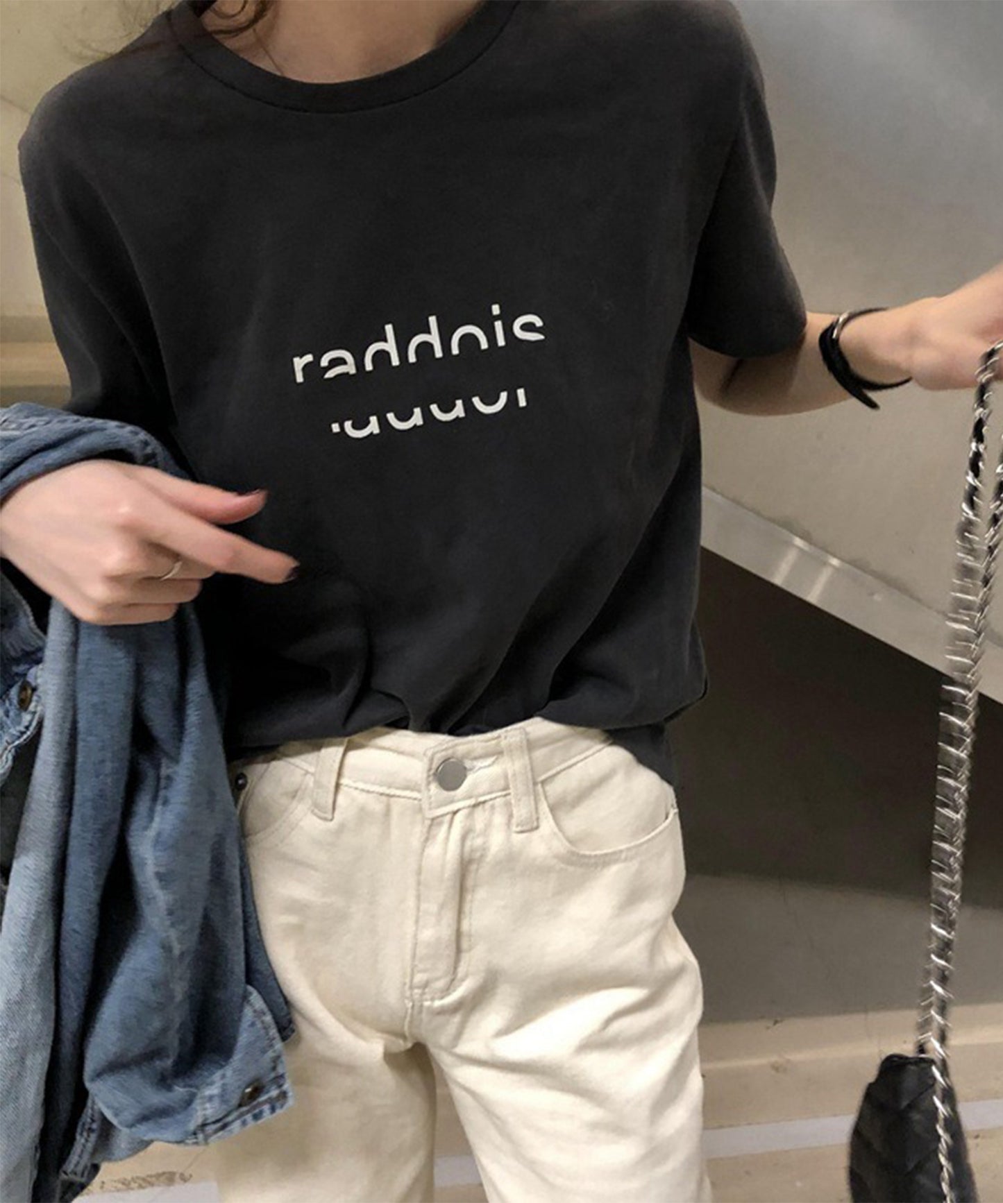 配色 ロゴプリント クルーネック 半袖 Tシャツ
