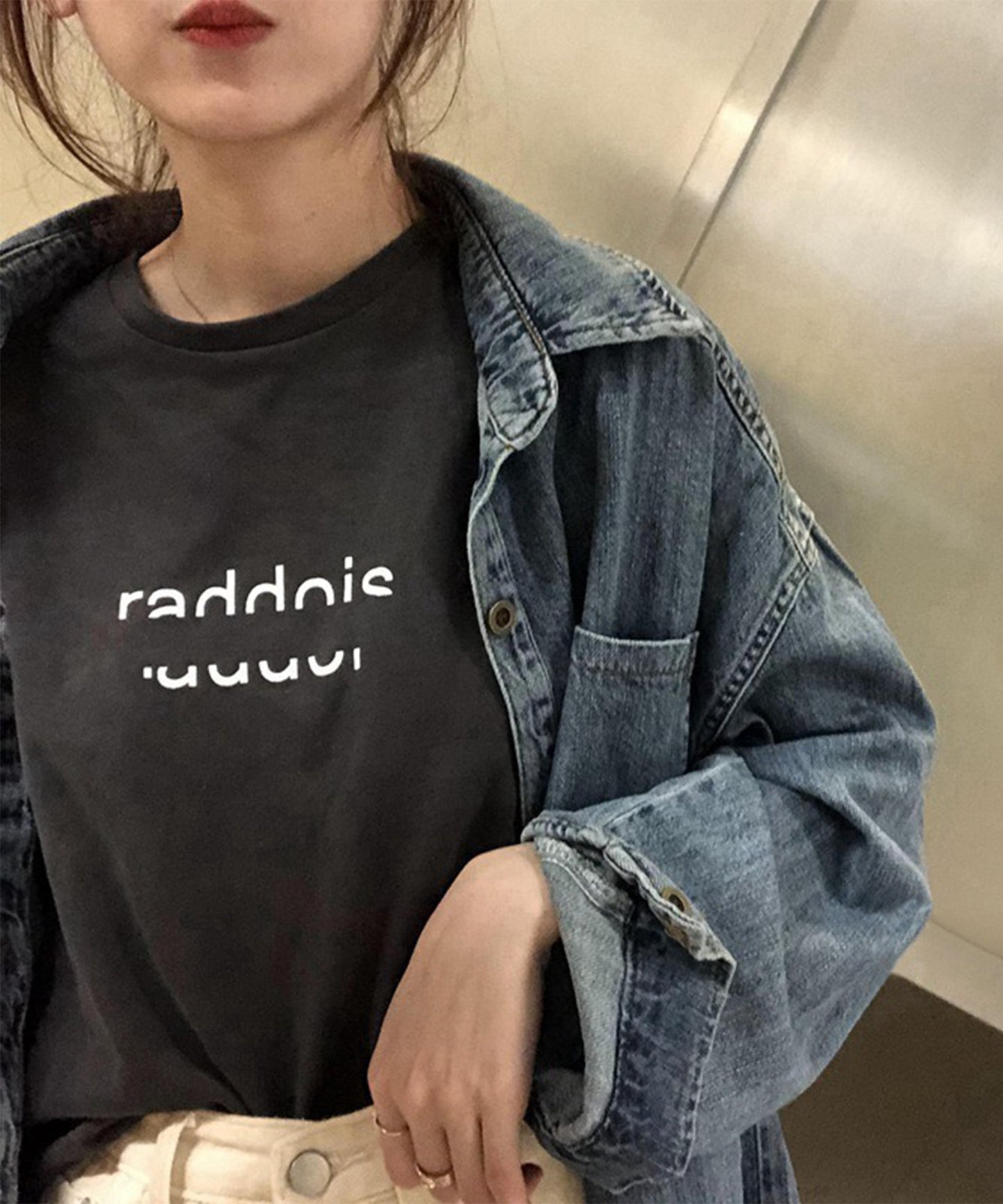 配色 ロゴプリント クルーネック 半袖 Tシャツ