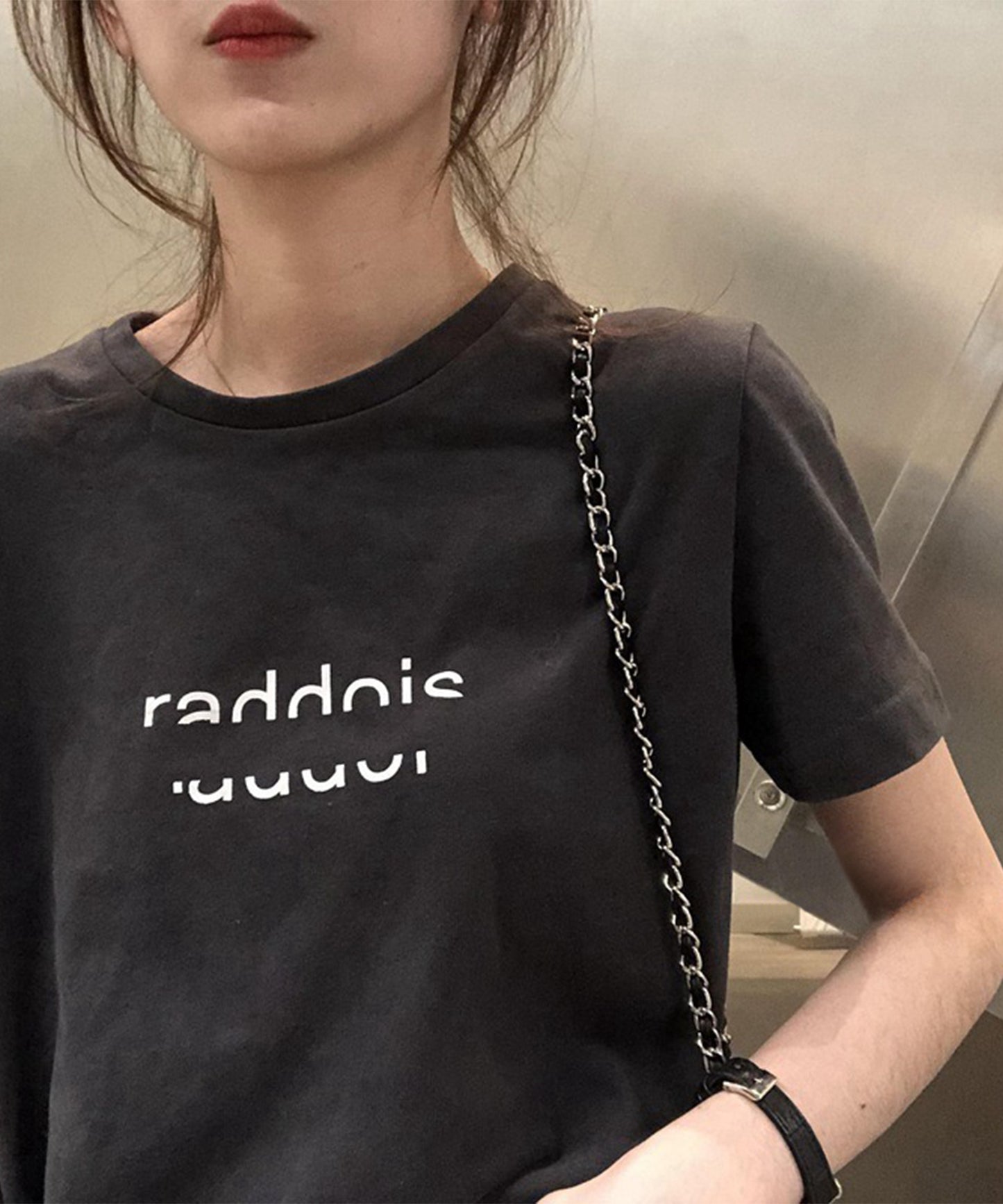 配色 ロゴプリント クルーネック 半袖 Tシャツ