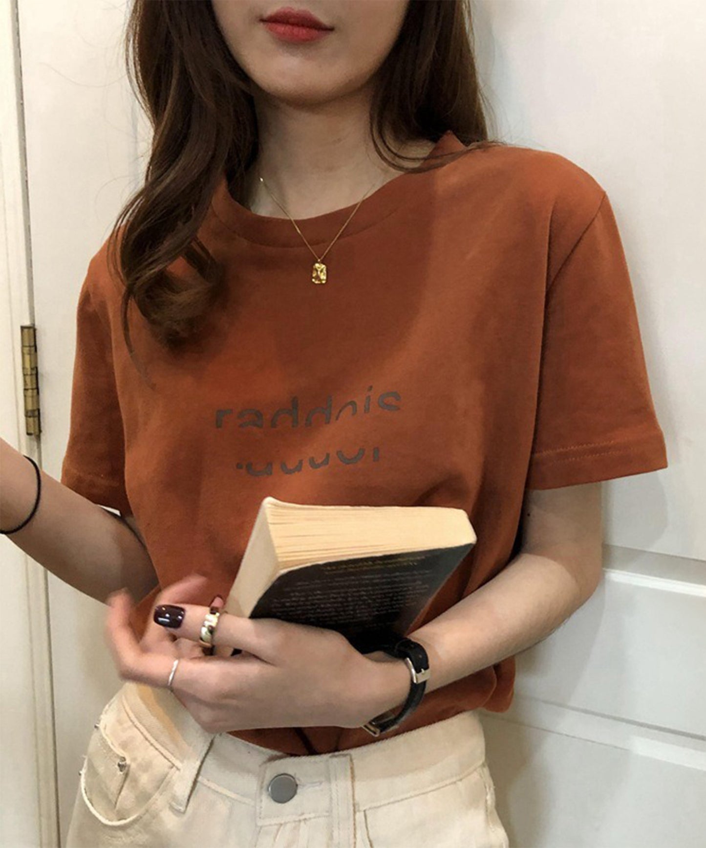 配色 ロゴプリント クルーネック 半袖 Tシャツ