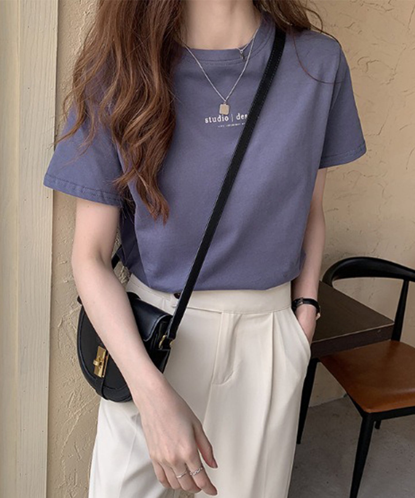 配色 ロゴプリント クルーネック 半袖 Tシャツ