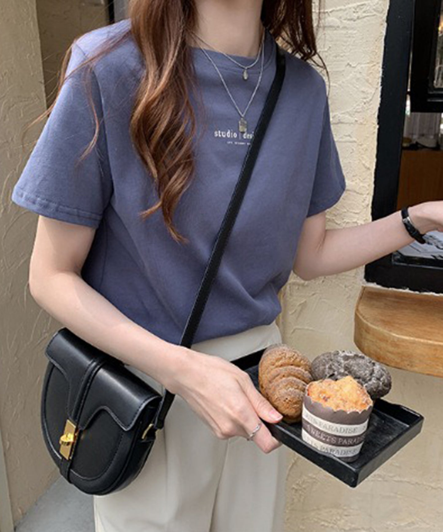 配色 ロゴプリント クルーネック 半袖 Tシャツ