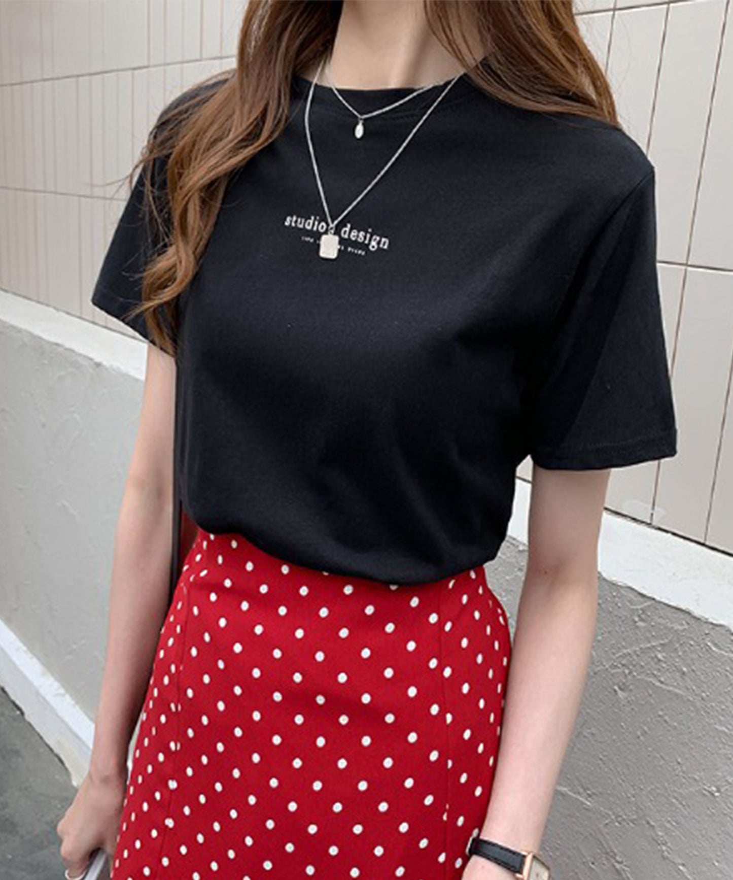 配色 ロゴプリント クルーネック 半袖 Tシャツ