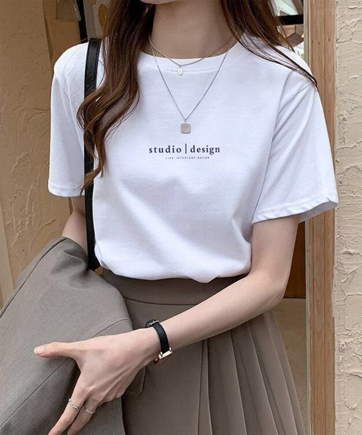 配色 ロゴプリント クルーネック 半袖 Tシャツ