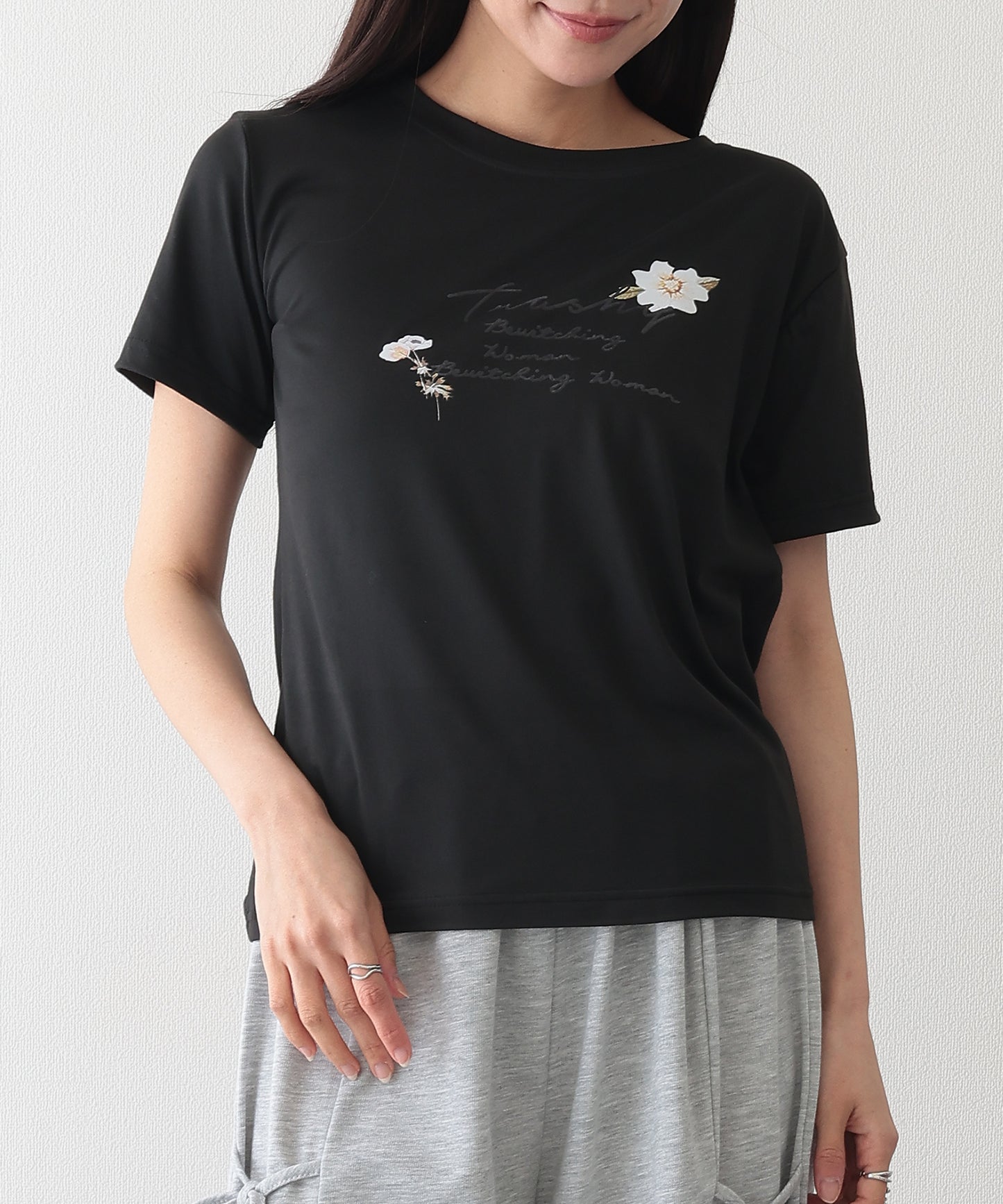 ロゴ フラワー プリント 半袖 Tシャツ