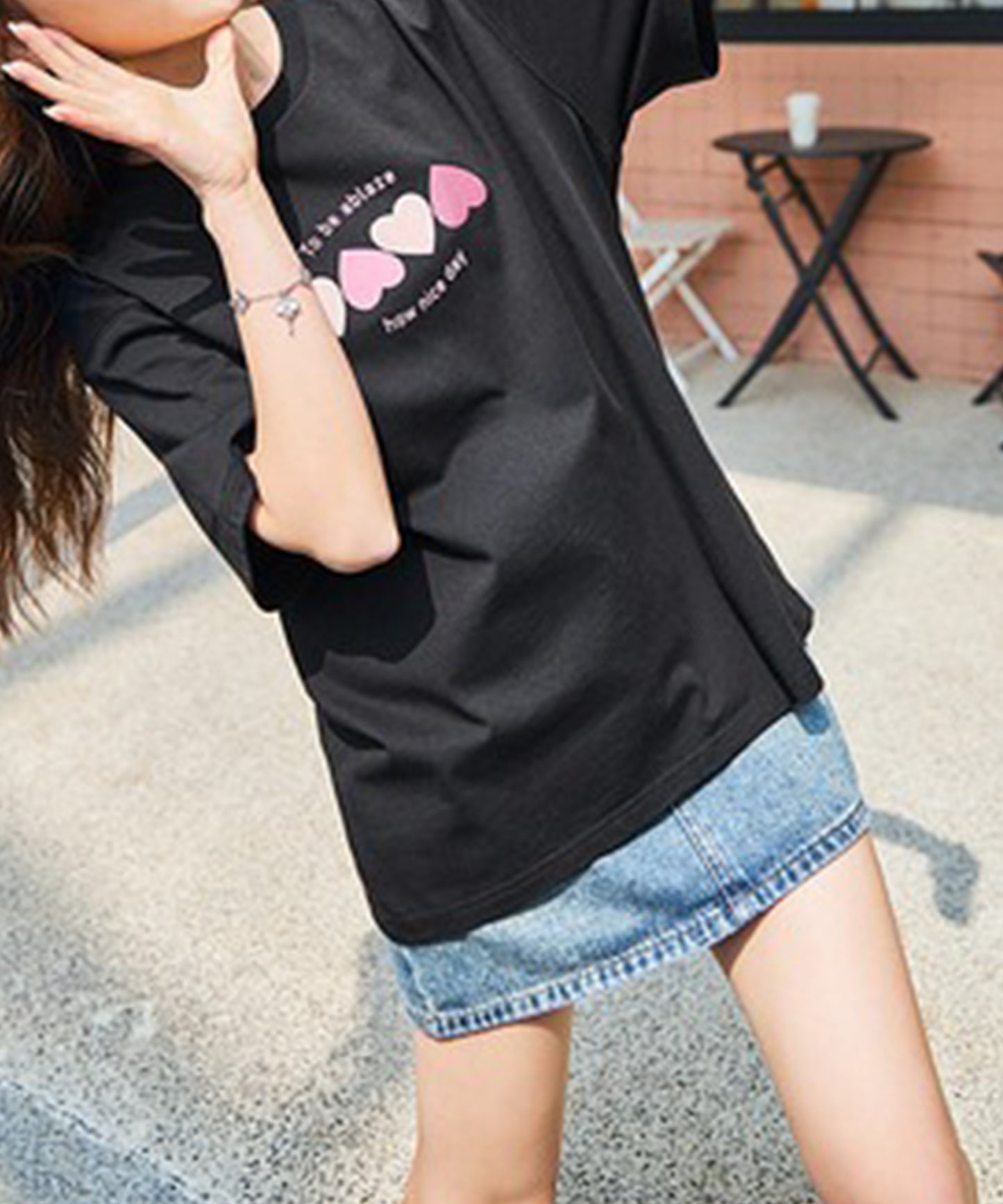 ロゴ ハート プリント クルーネック Tシャツ