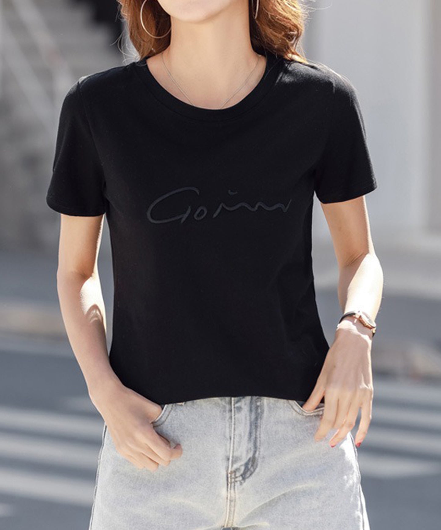 ロゴ 刺繍 クルーネック 半袖 Tシャツ