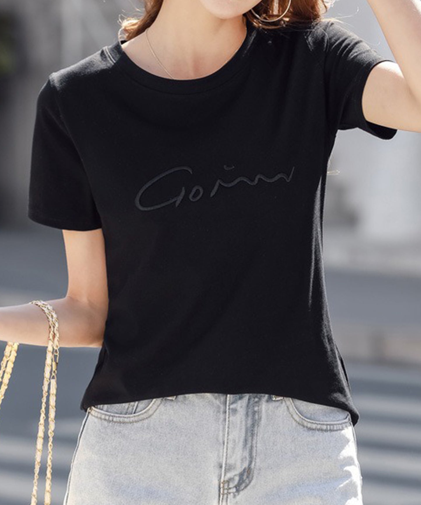 ロゴ 刺繍 クルーネック 半袖 Tシャツ