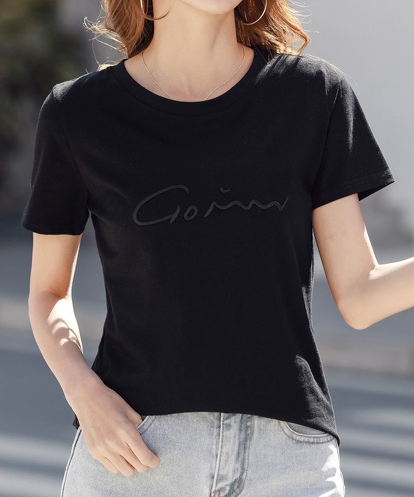 ロゴ 刺繍 クルーネック 半袖 Tシャツ