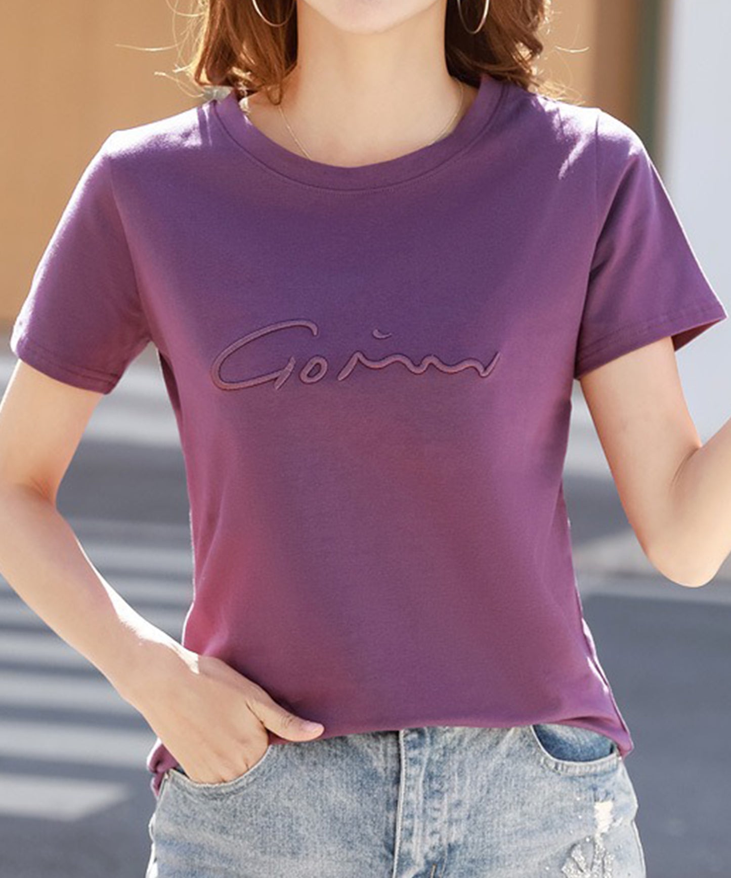 ロゴ 刺繍 クルーネック 半袖 Tシャツ