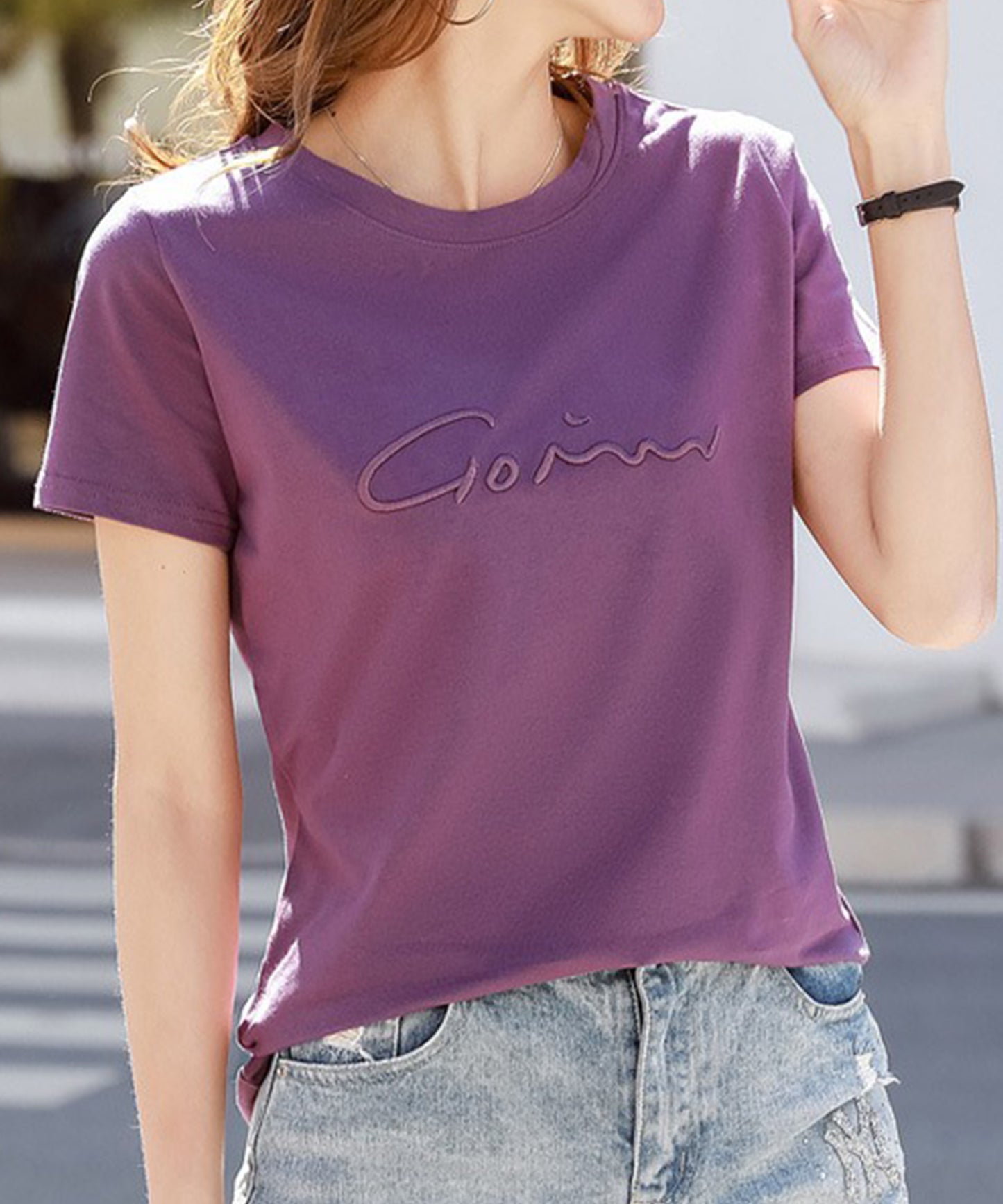 ロゴ 刺繍 クルーネック 半袖 Tシャツ
