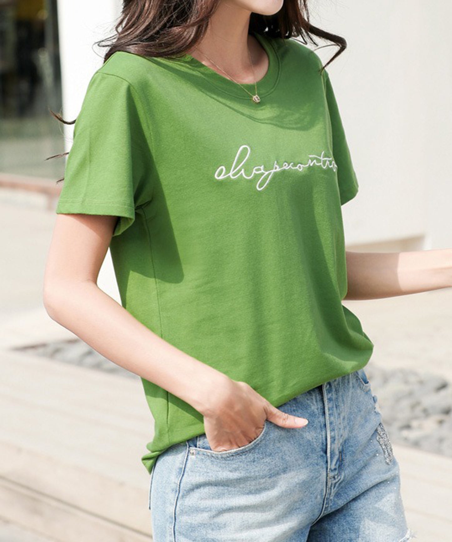 配色 ロゴ 刺繍 クルーネック Tシャツ