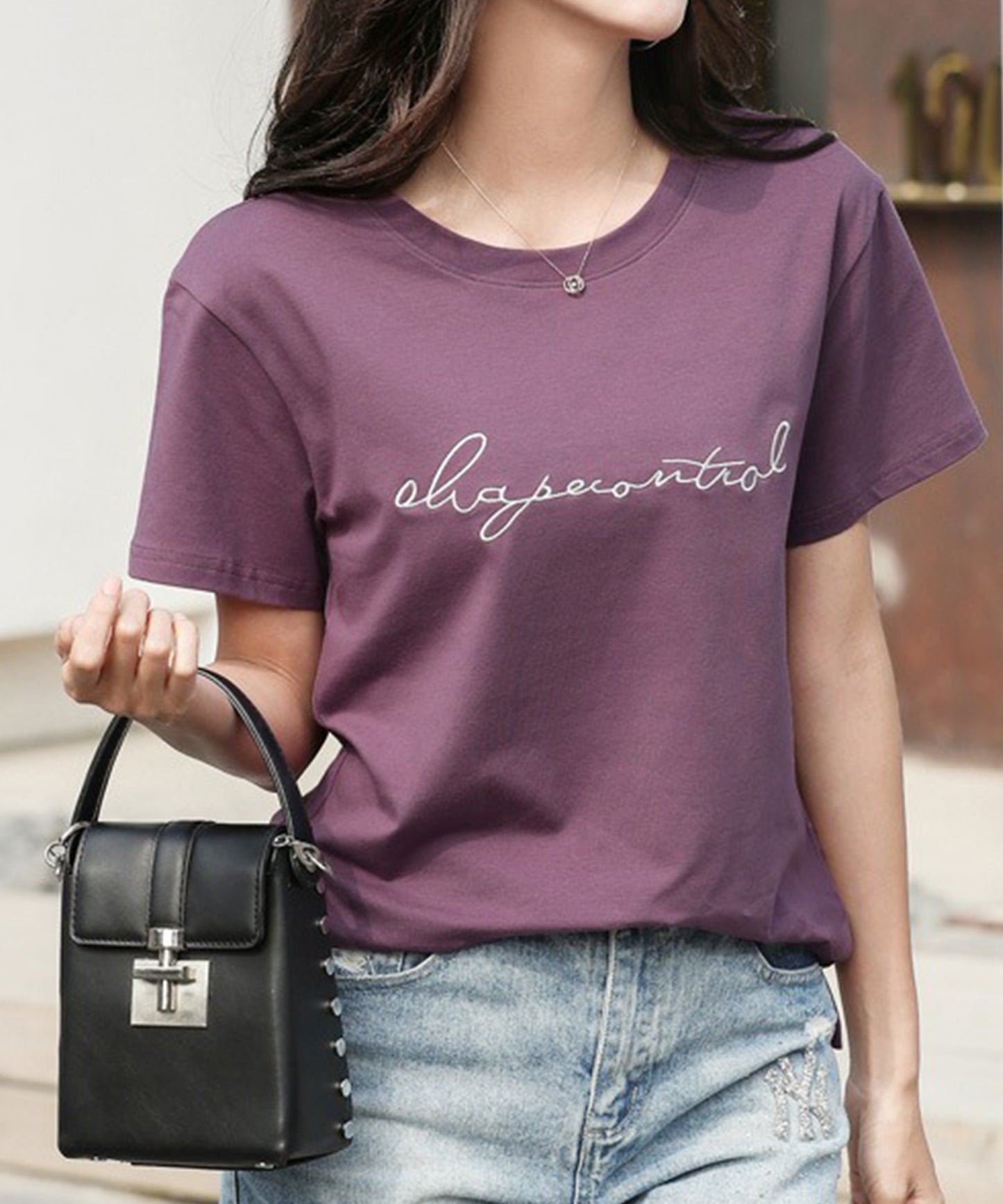 配色 ロゴ 刺繍 クルーネック Tシャツ