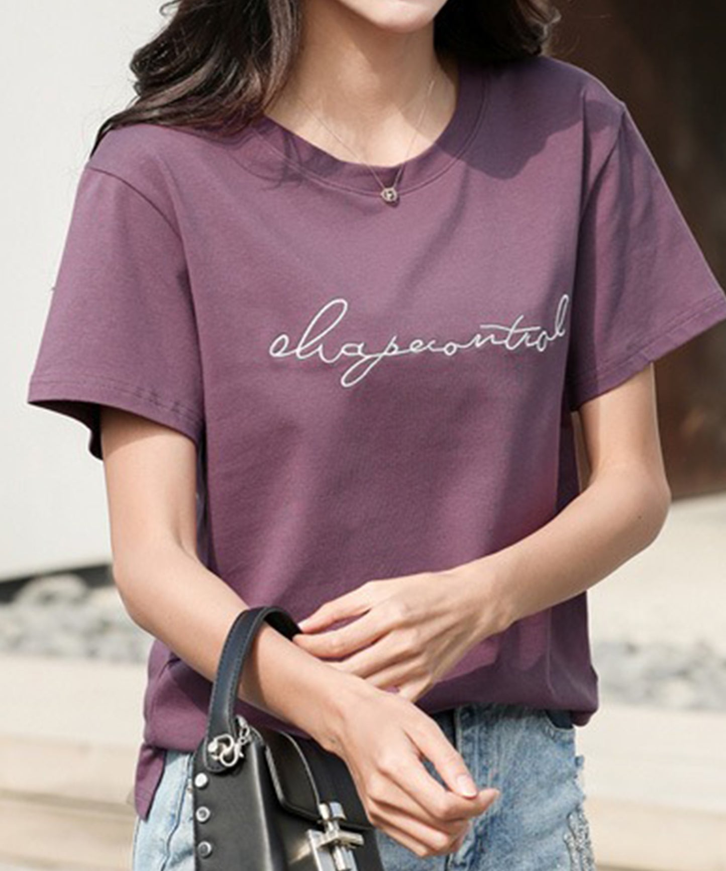 配色 ロゴ 刺繍 クルーネック Tシャツ