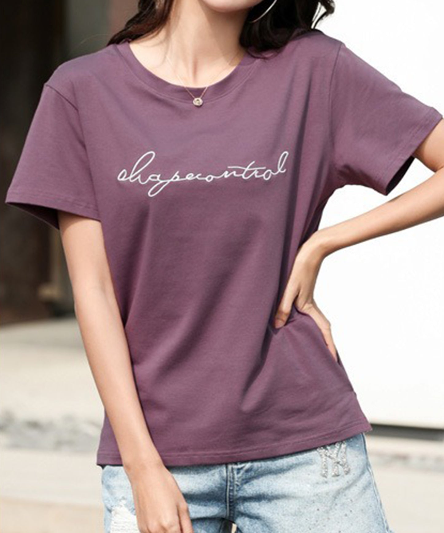 配色 ロゴ 刺繍 クルーネック Tシャツ