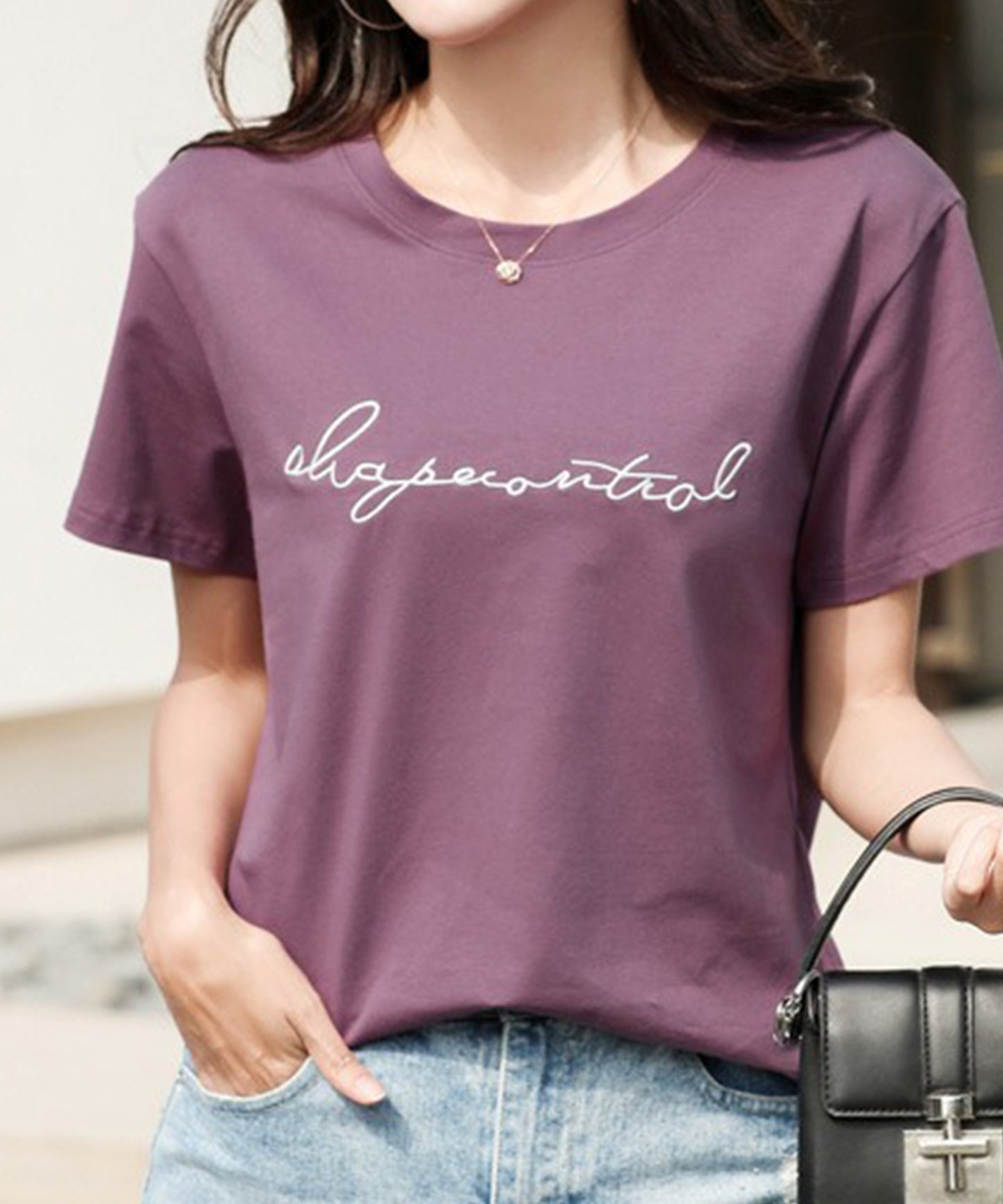 配色 ロゴ 刺繍 クルーネック Tシャツ