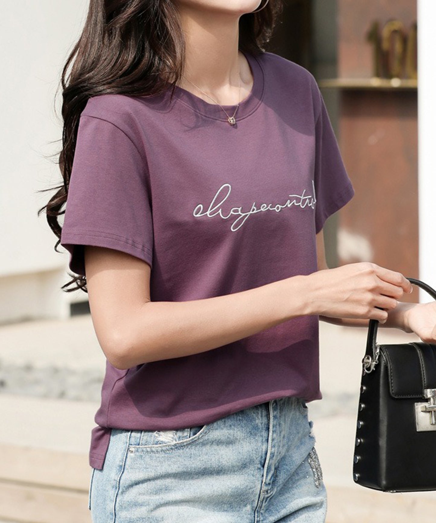 配色 ロゴ 刺繍 クルーネック Tシャツ