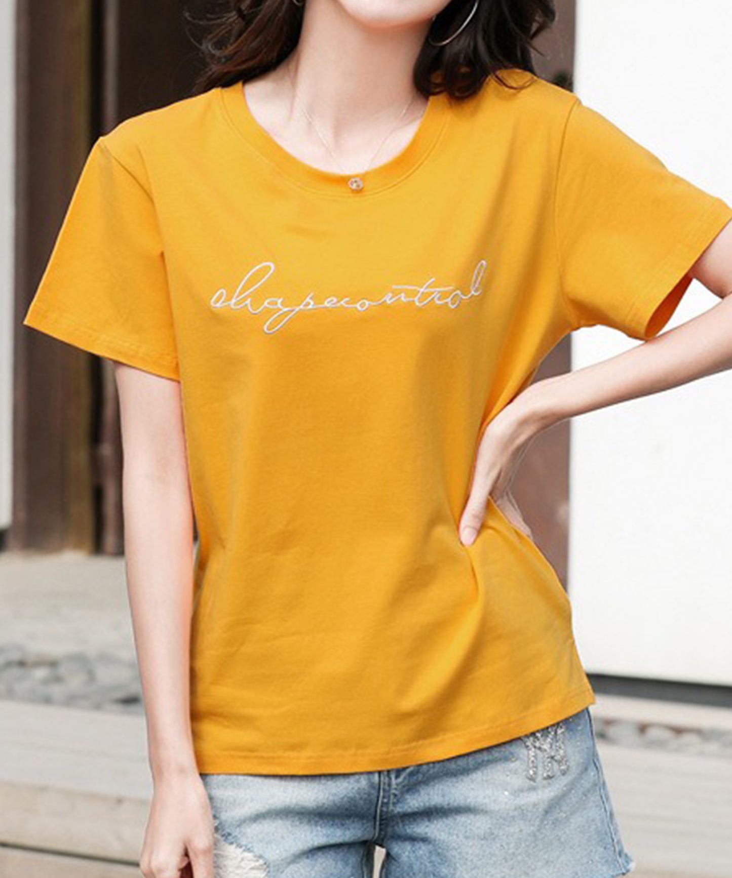 配色 ロゴ 刺繍 クルーネック Tシャツ