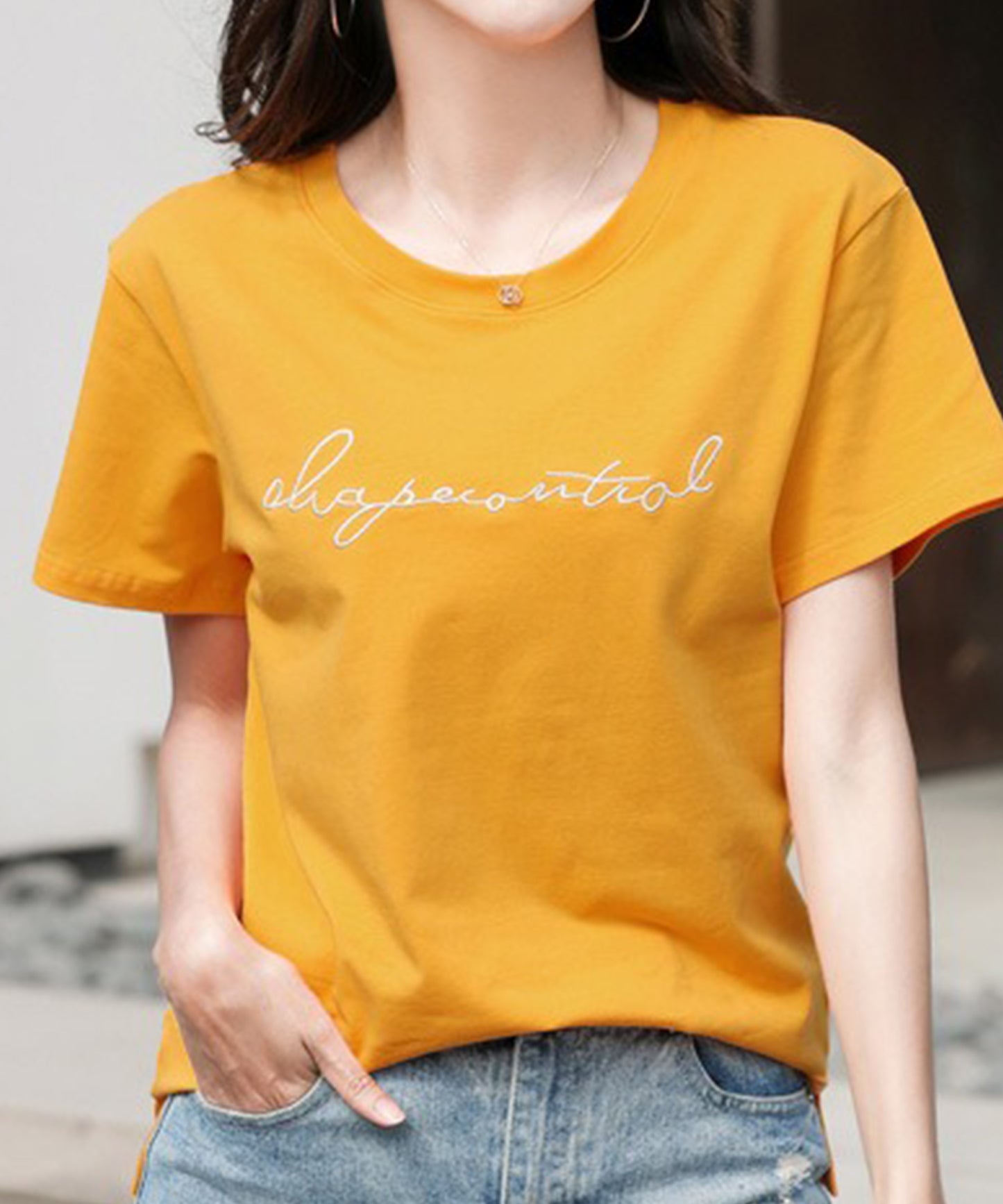 配色 ロゴ 刺繍 クルーネック Tシャツ