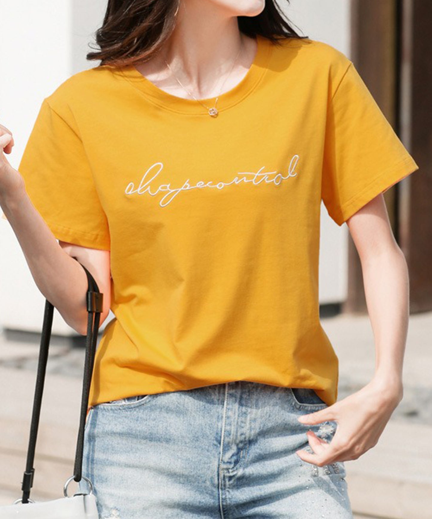 配色 ロゴ 刺繍 クルーネック Tシャツ