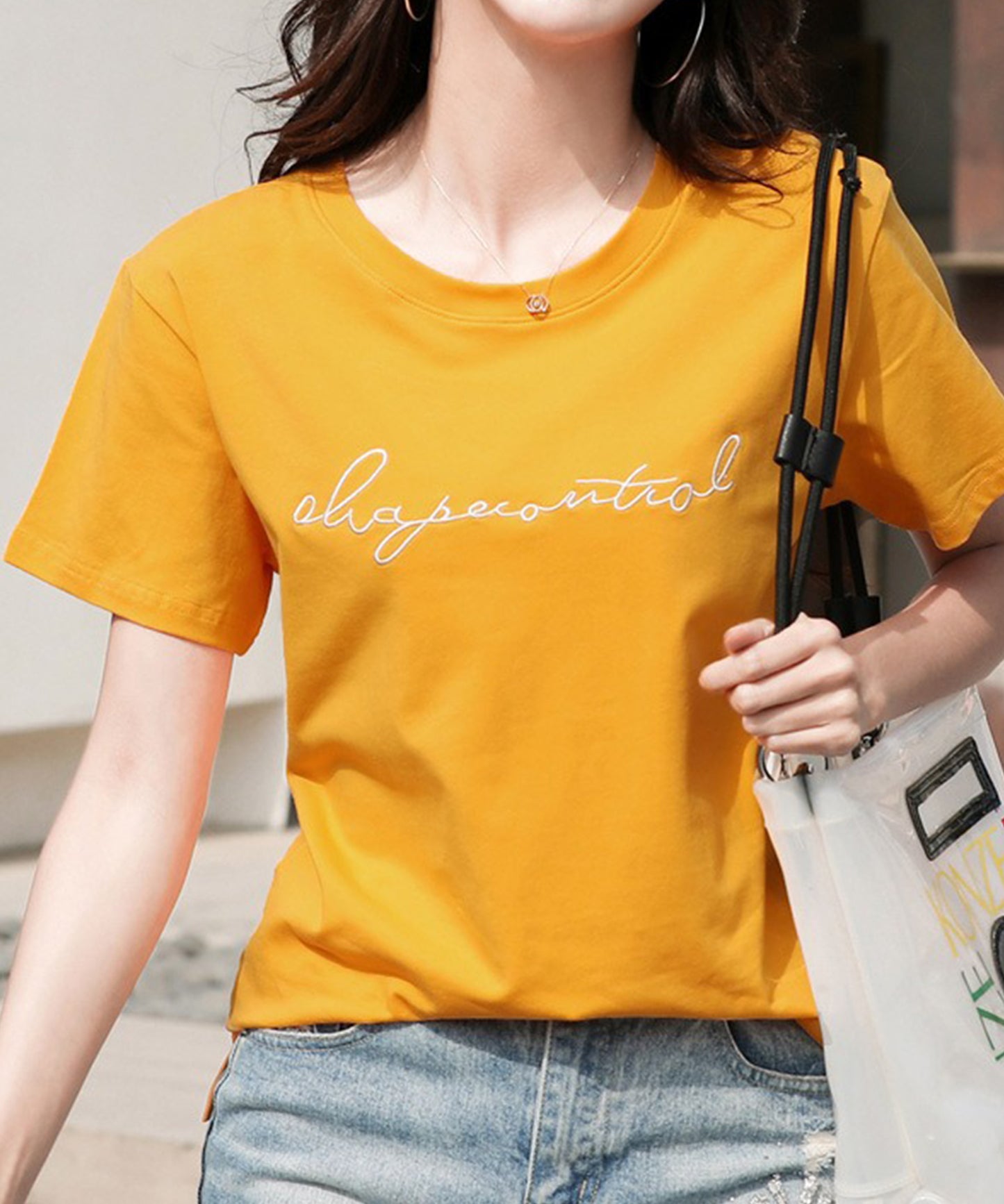 配色 ロゴ 刺繍 クルーネック Tシャツ