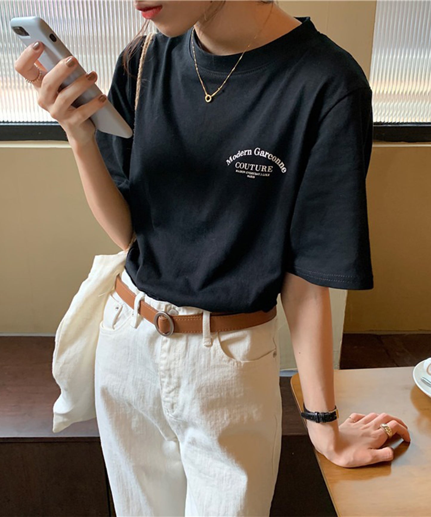配色 ロゴ プリント クルーネック Tシャツ