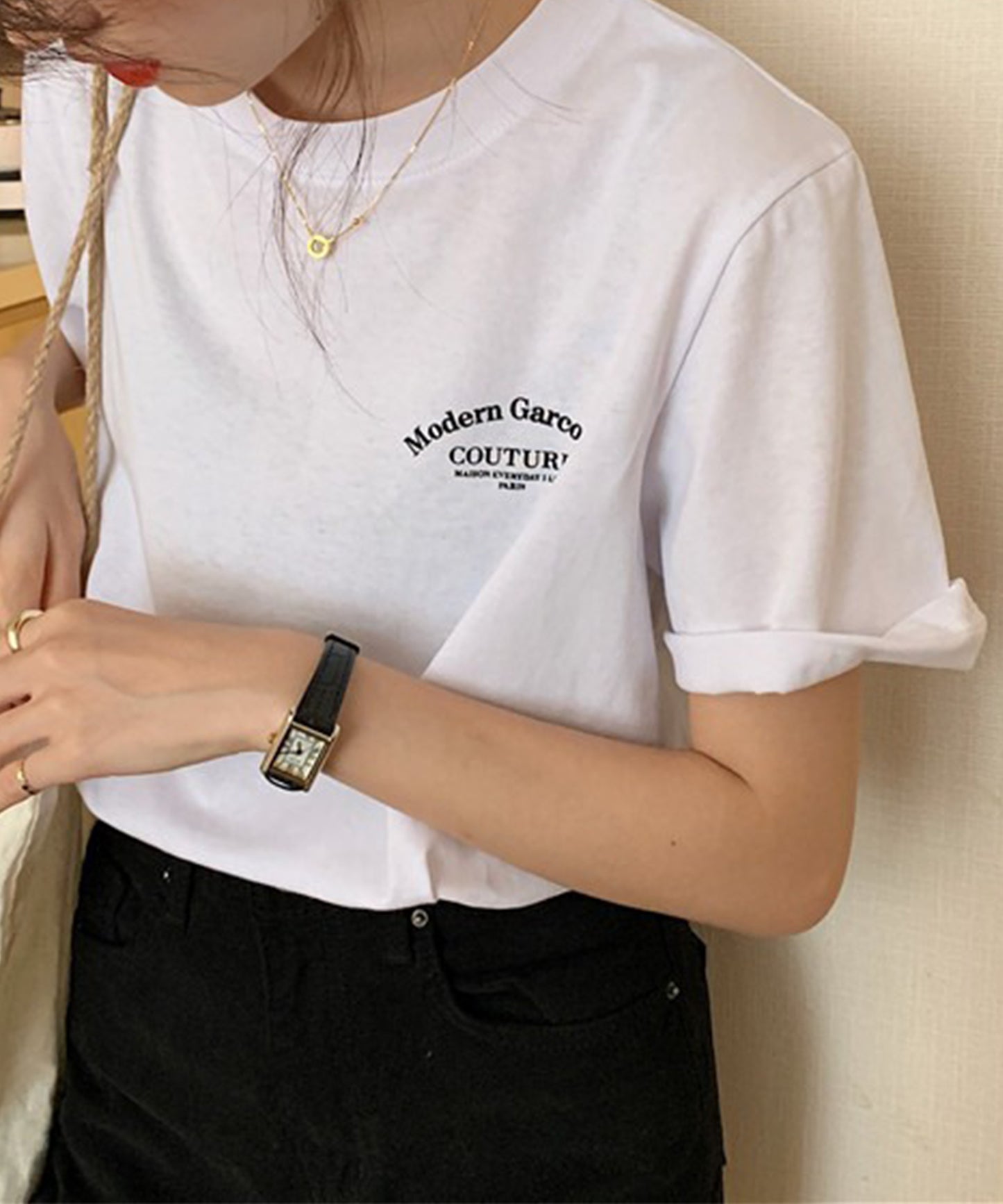 配色 ロゴ プリント クルーネック Tシャツ
