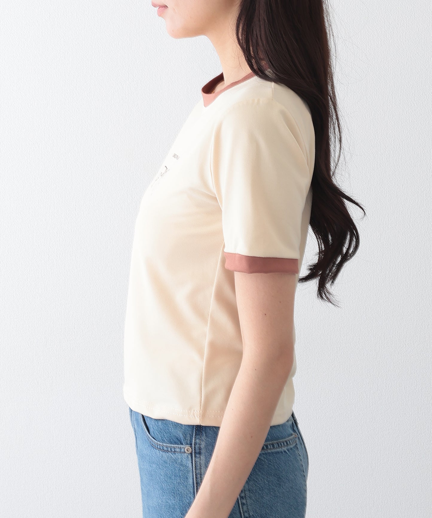 配色 プリント クルーネック 半袖 Tシャツ