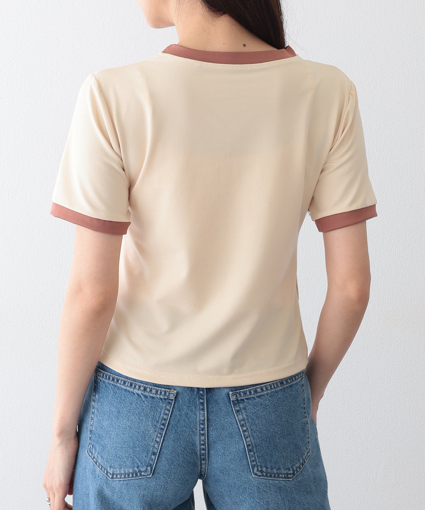 配色 プリント クルーネック 半袖 Tシャツ