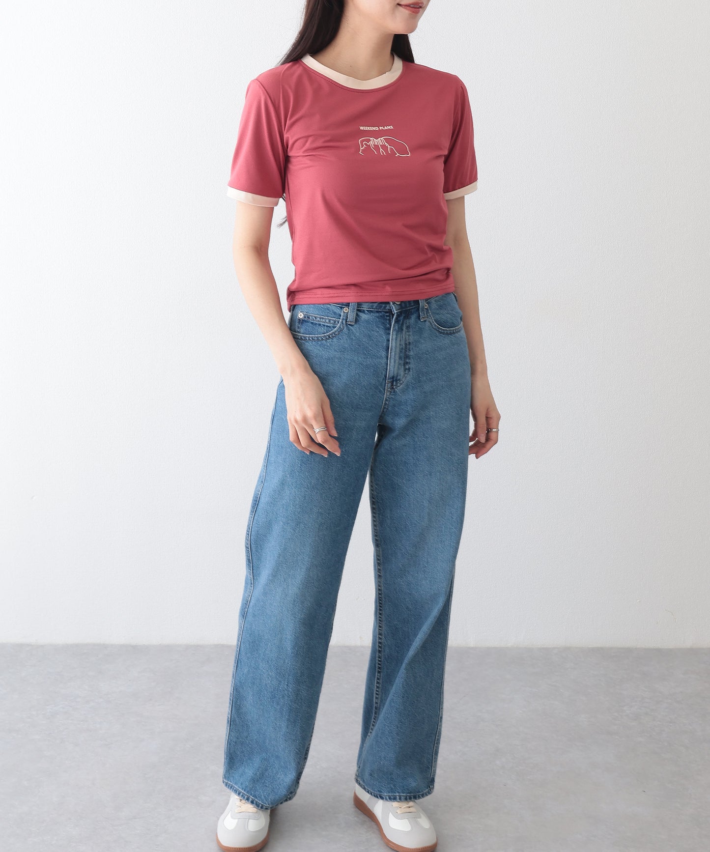 配色 プリント クルーネック 半袖 Tシャツ